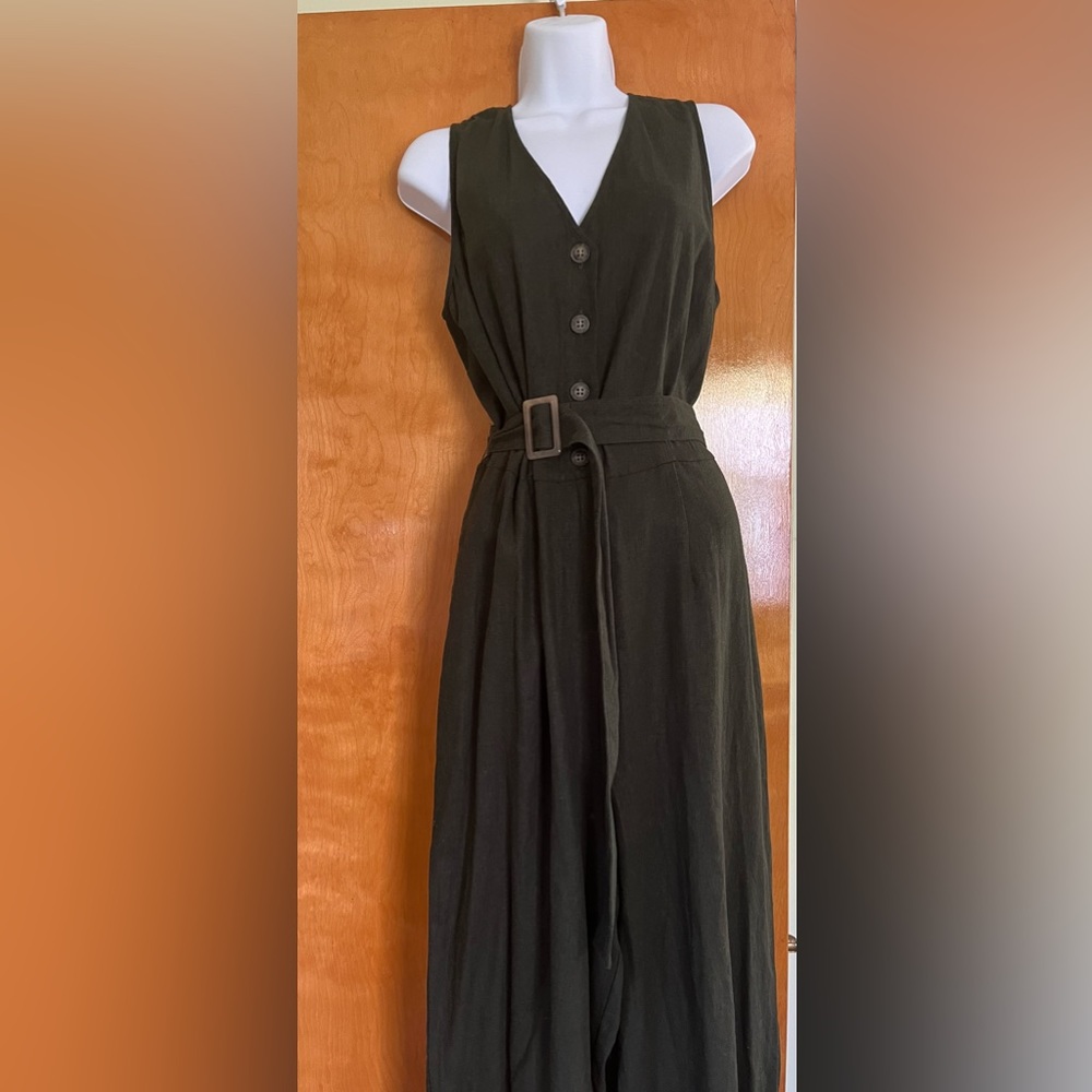 Dark Green linen blend jumpsuit